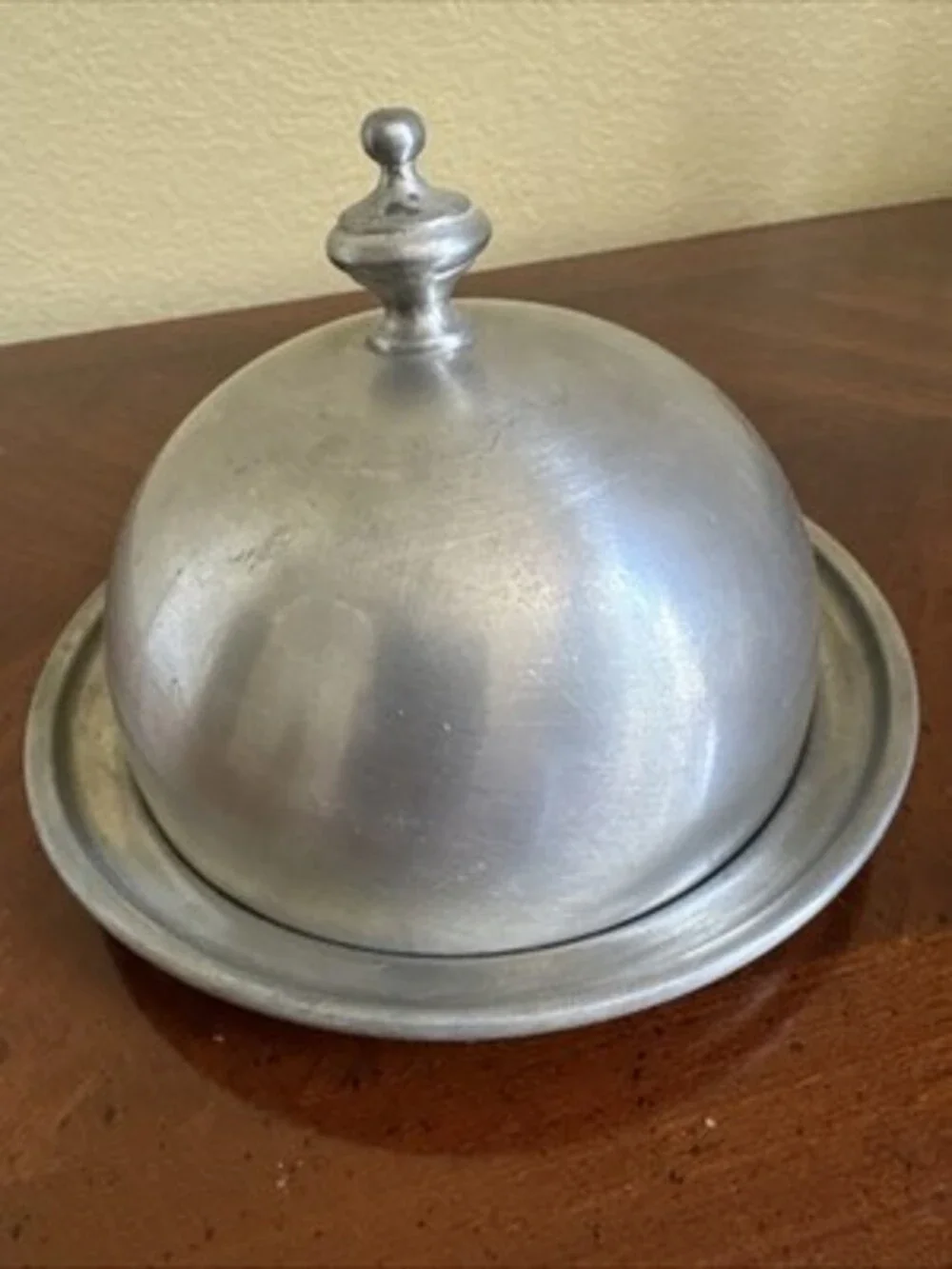 Vintage Covered Round Butter Pewter Dish stamped WEB 1180